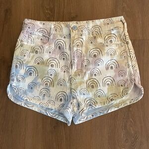 Anthropologie High Rise Jean Shorts Rainbow‎ Print Festival Boho Hippie Size 28